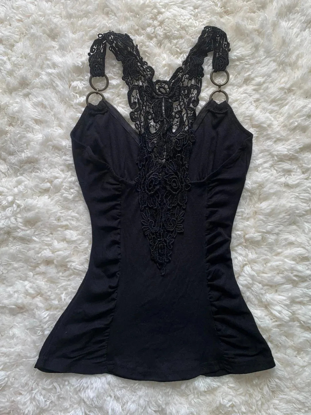 Women Crop Top Girls 2000s y2k Clothes Vintage Punk Streetwear Lace Sexy Backless Slim Sling Tank Summer Coquette Camis Female