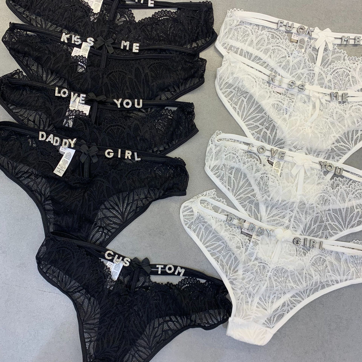 Women's Fashion Rhinestone Letter Full Sheer Thongs