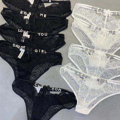 Women's Fashion Rhinestone Letter Full Sheer Thongs