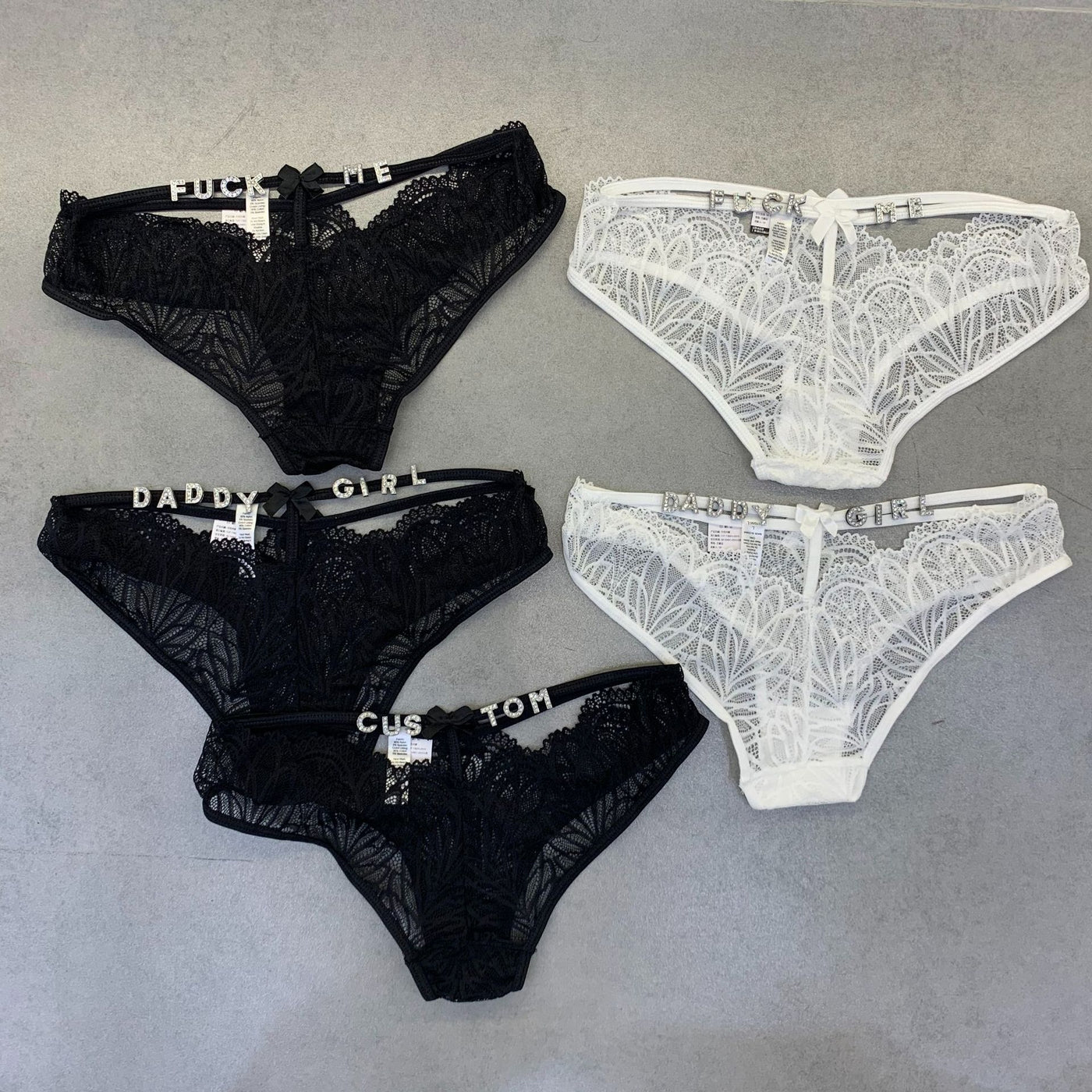 Women's Fashion Rhinestone Letter Full Sheer Thongs