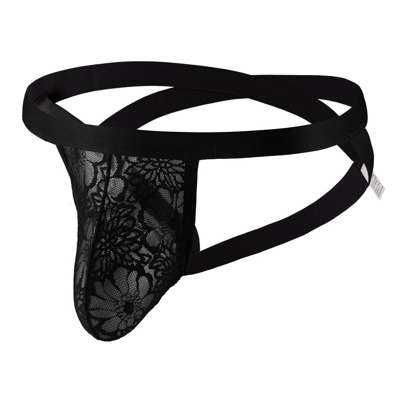 Men's Underwear T-back Lace Mesh Double G-string