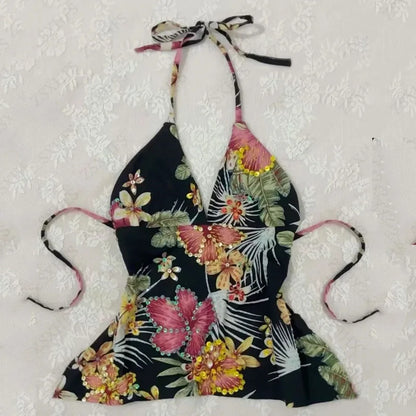 Aesthetic Crop Top Women Clothes Kawaii Cute Lace Slim Harajuku Flower Sweet Girl Corset Tops 2025 Sexy Y2k Tank Punk Clothing