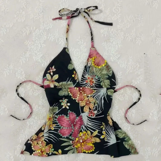 Aesthetic Crop Top Women Clothes Kawaii Cute Lace Slim Harajuku Flower Sweet Girl Corset Tops 2025 Sexy Y2k Tank Punk Clothing