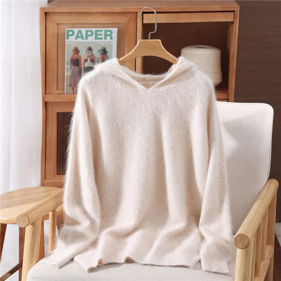 Women's hoodie, new autumn and winter sweaters Women's, mink cashmere knitted hooded pullover, fashionable elegant jumper top