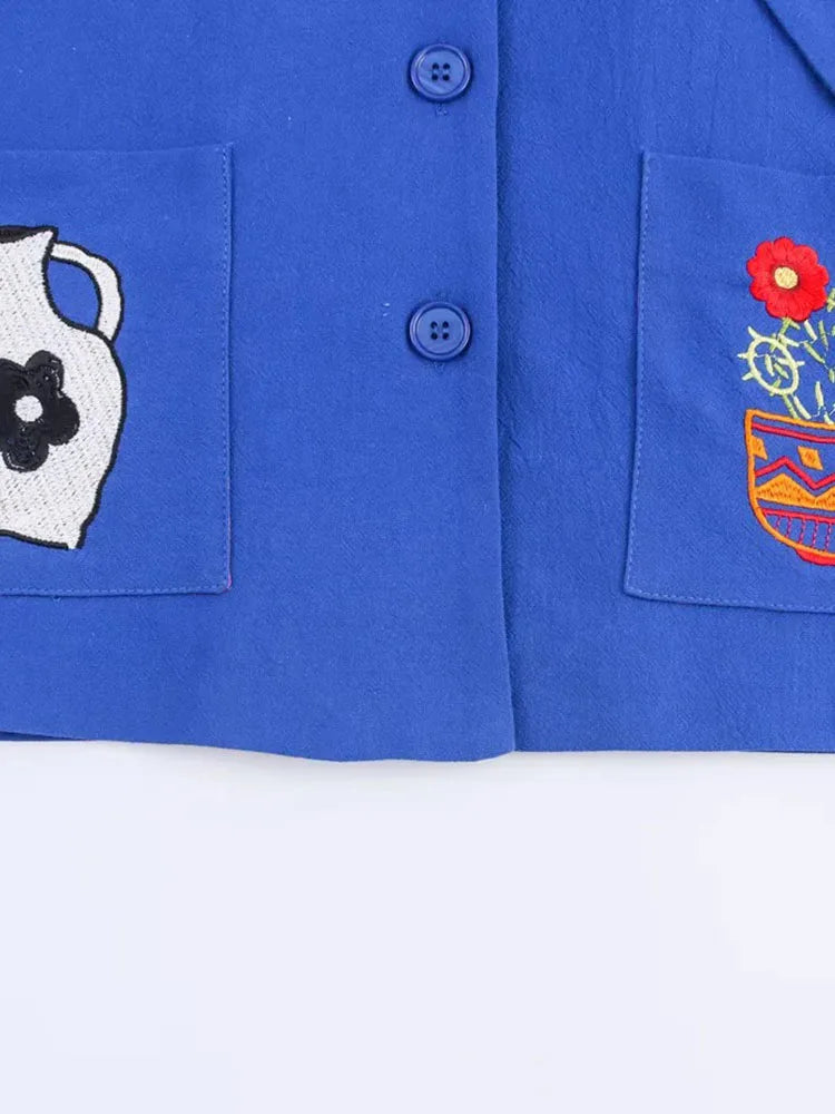 Women Jacket 2025 Fashion Embroidery Loose Short Coat Long Sleeve Jackets Streetwear Casual New Outerwears