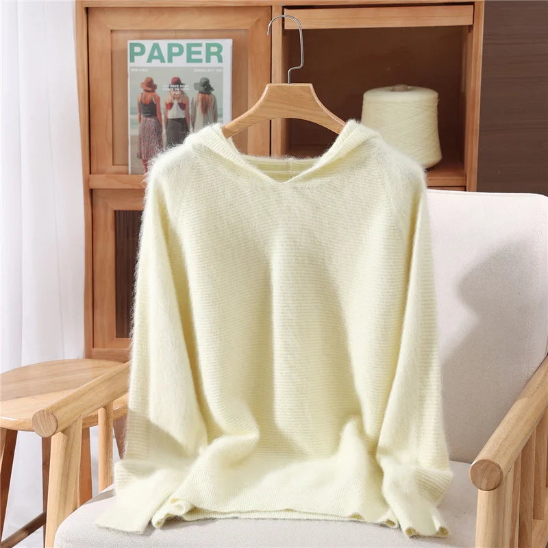 Women's hoodie, new autumn and winter sweaters Women's, mink cashmere knitted hooded pullover, fashionable elegant jumper top