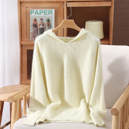 Women's hoodie, new autumn and winter sweaters Women's, mink cashmere knitted hooded pullover, fashionable elegant jumper top
