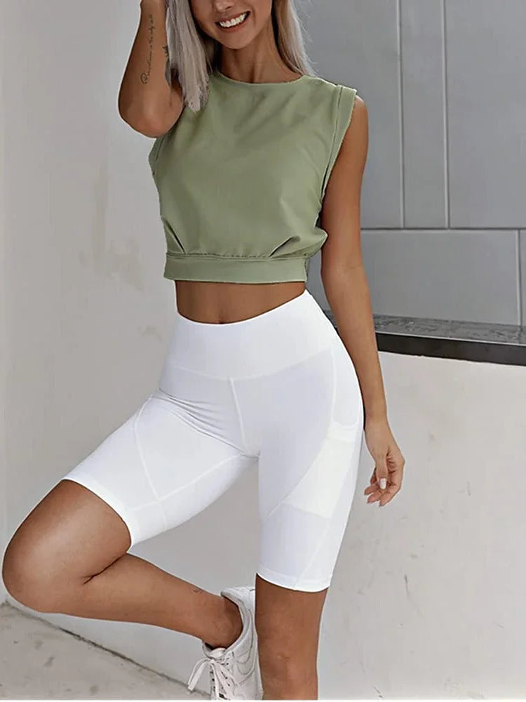 Crop Top Cotton Shirts for Women Cute Sleeveless Yoga Tops Running Gym Workout Shirts Casual Fitness Loose Female T-Shirt