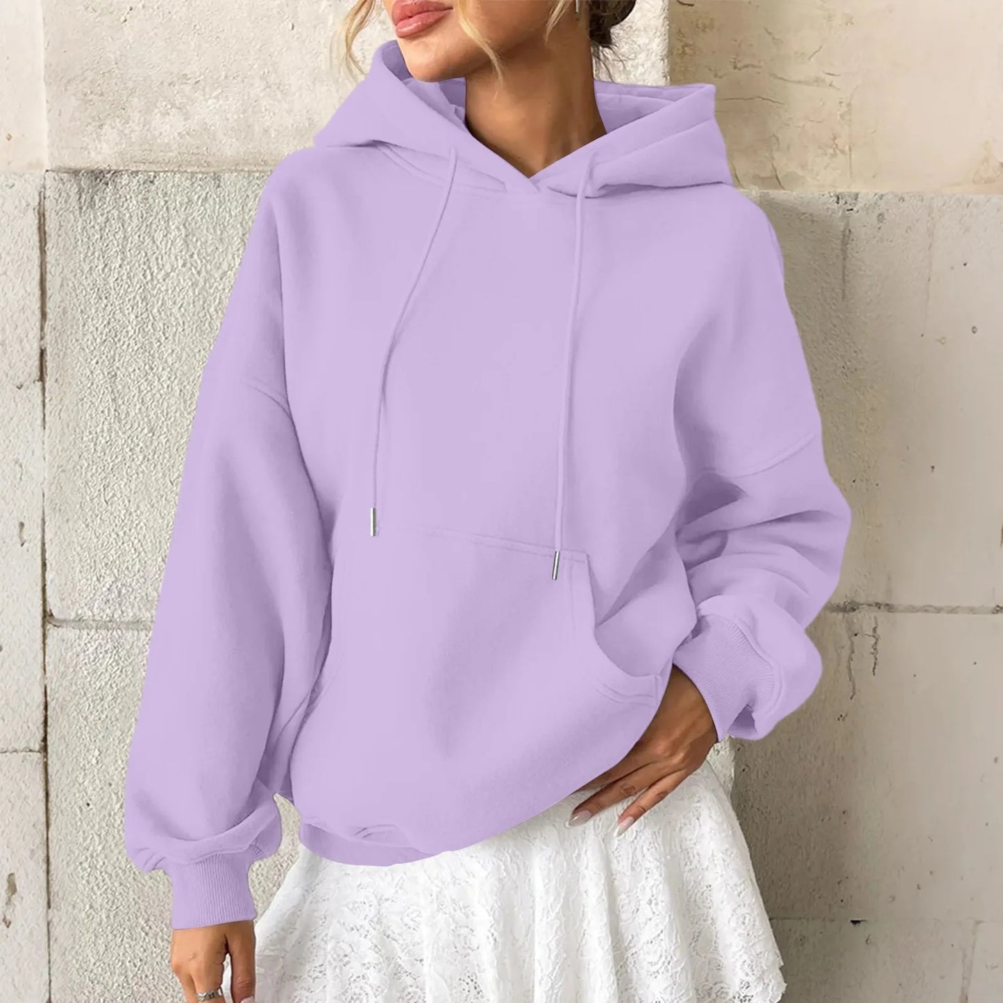 YHOPE Women's Hoodie Casual Fashion Long Sleeved Solid Color Hooded Hoodie