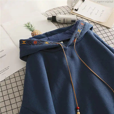 Women's Hoodie Drawstring Tassel Exquisite Embroidery Large Pocket Thick Pullover Artistic Fashionable Autumn Winter Top Jacket