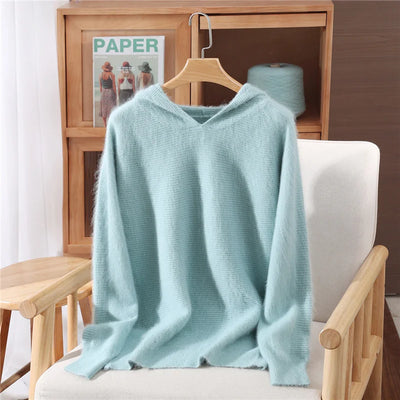 Women's hoodie, new autumn and winter sweaters Women's, mink cashmere knitted hooded pullover, fashionable elegant jumper top