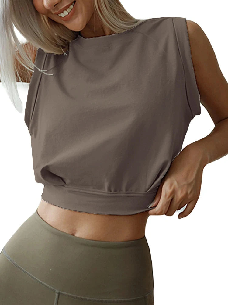 Crop Top Cotton Shirts for Women Cute Sleeveless Yoga Tops Running Gym Workout Shirts Casual Fitness Loose Female T-Shirt