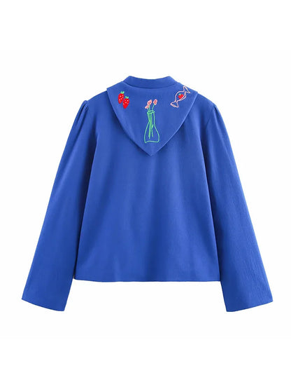 Women Jacket 2025 Fashion Embroidery Loose Short Coat Long Sleeve Jackets Streetwear Casual New Outerwears