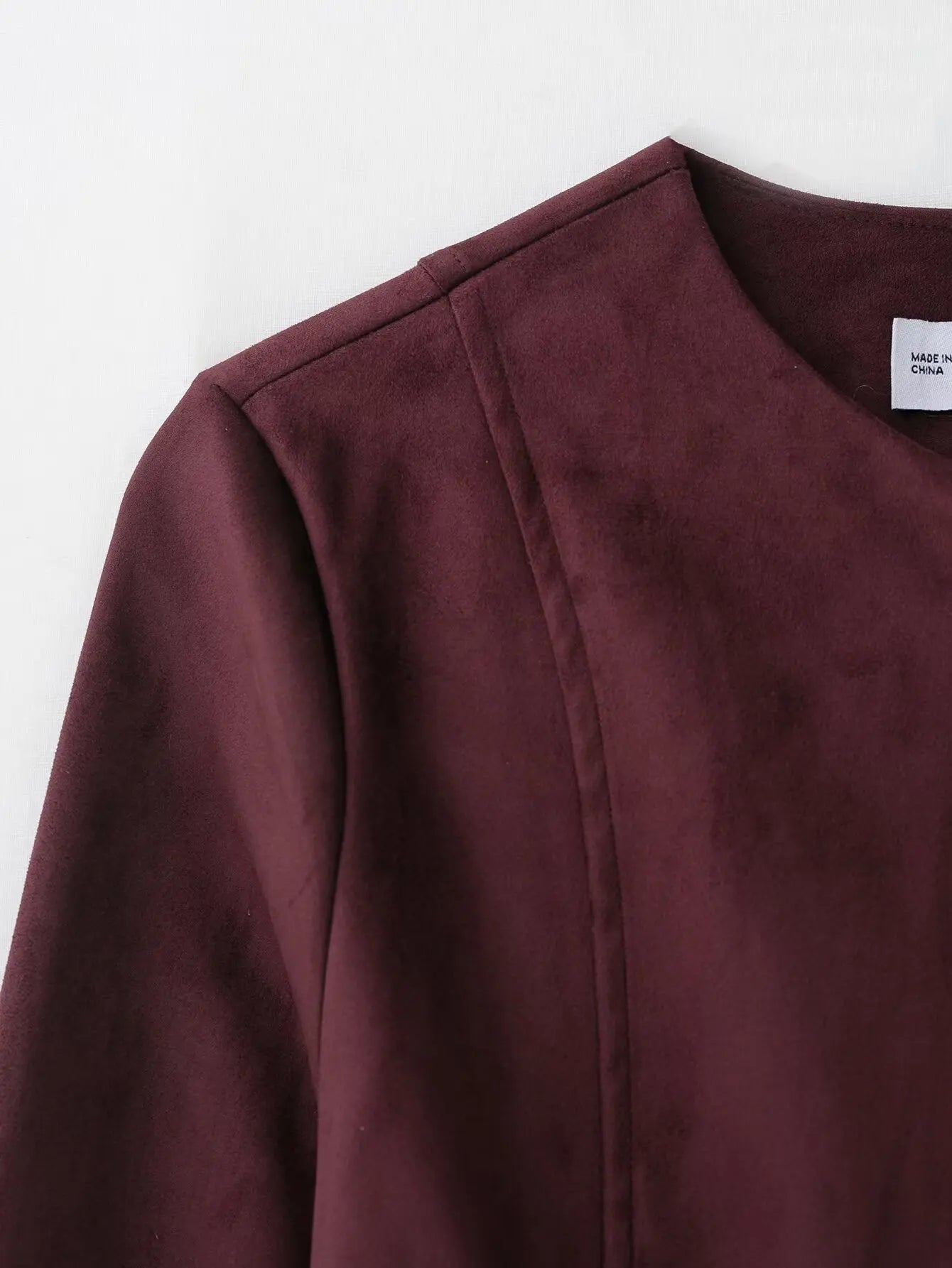 Women's Jacket Fashionable Women's Jacket with Belt Short Skirt Hem Jacket with Suede Effect