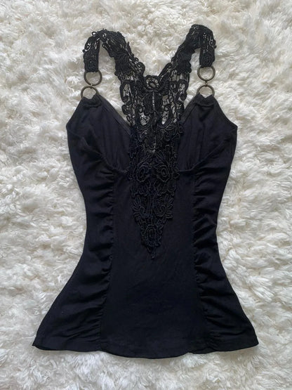 Women Crop Top Girls 2000s y2k Clothes Vintage Punk Streetwear Lace Sexy Backless Slim Sling Tank Summer Coquette Camis Female