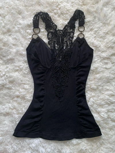 Women Crop Top Girls 2000s y2k Clothes Vintage Punk Streetwear Lace Sexy Backless Slim Sling Tank Summer Coquette Camis Female