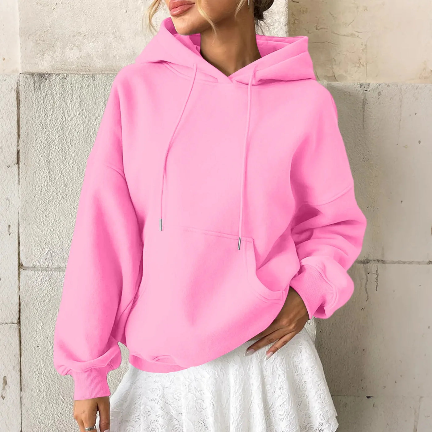 YHOPE Women's Hoodie Casual Fashion Long Sleeved Solid Color Hooded Hoodie