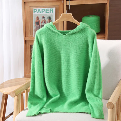Women's hoodie, new autumn and winter sweaters Women's, mink cashmere knitted hooded pullover, fashionable elegant jumper top