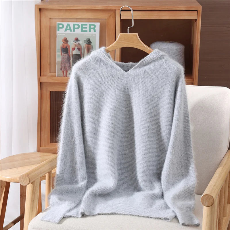 Women's hoodie, new autumn and winter sweaters Women's, mink cashmere knitted hooded pullover, fashionable elegant jumper top