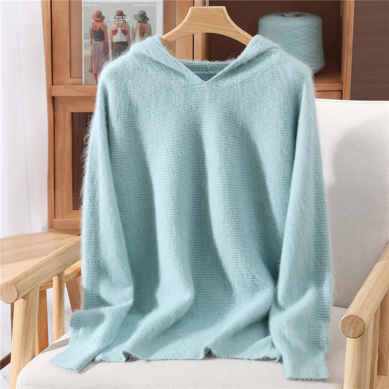 Women's hoodie, new autumn and winter sweaters Women's, mink cashmere knitted hooded pullover, fashionable elegant jumper top