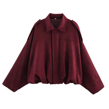 Women's Bomber Jackets Coats Fashion Turn-down Collar Long Sleeve Loose Coats Vintage Female Outerwear Chic Tops