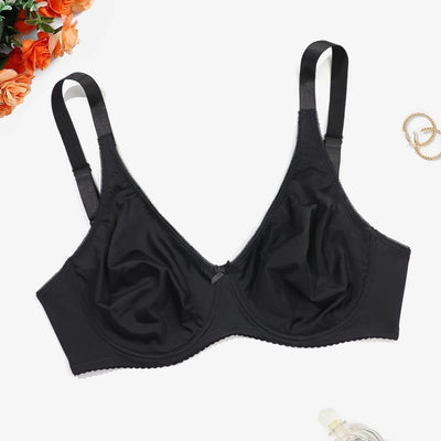 Beauwear Underwire Bra for Big Breasts by THONGSFORALL, unlined black bra, perfect for plus-size comfort and support.