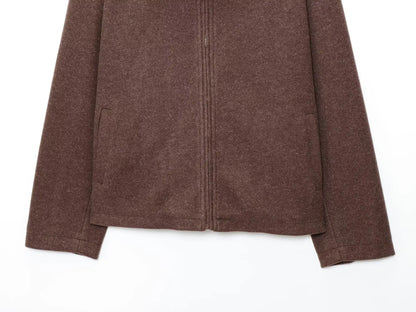 Women's Jacket New Fall Brown Long Sleeve Lapel Woolen Jacket Texture Jacket Casual Fashion Personality Versatile