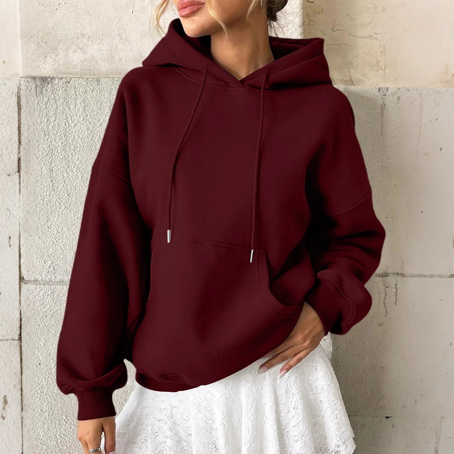 YHOPE Women's Hoodie Casual Fashion Long Sleeved Solid Color Hooded Hoodie
