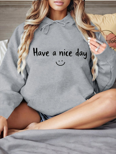 Women's Hoodie Has A Nice Day and A Smile Print 2025 New Autumn and Winter Top Hooded Long Sleeved Women's Casual Clothing