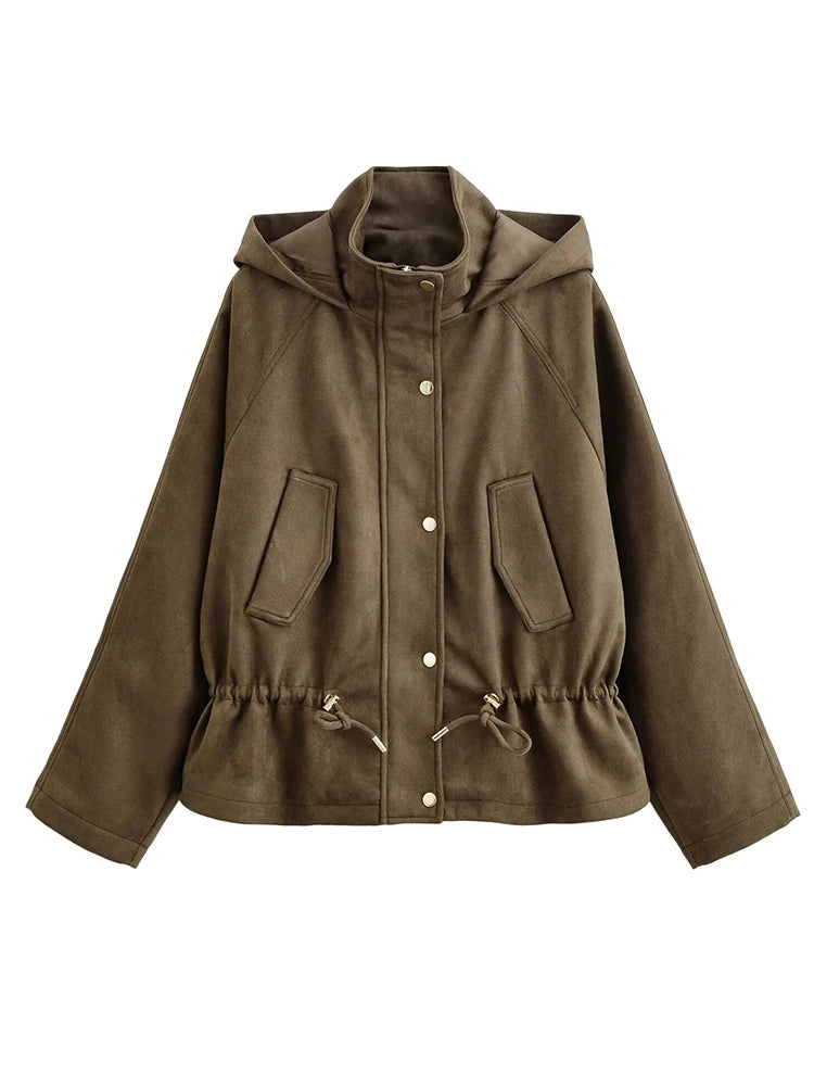 Women's Jackets 2025 Autumn Winter New Fashion Long Sleeves Double-Breasted Hooded Jacket Female High Street Elegant New Coats