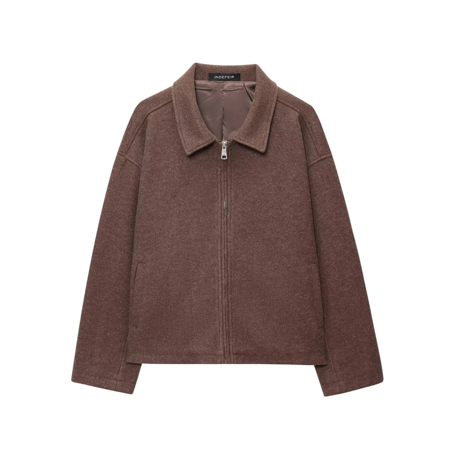 Women's Jacket New Fall Brown Long Sleeve Lapel Woolen Jacket Texture Jacket Casual Fashion Personality Versatile