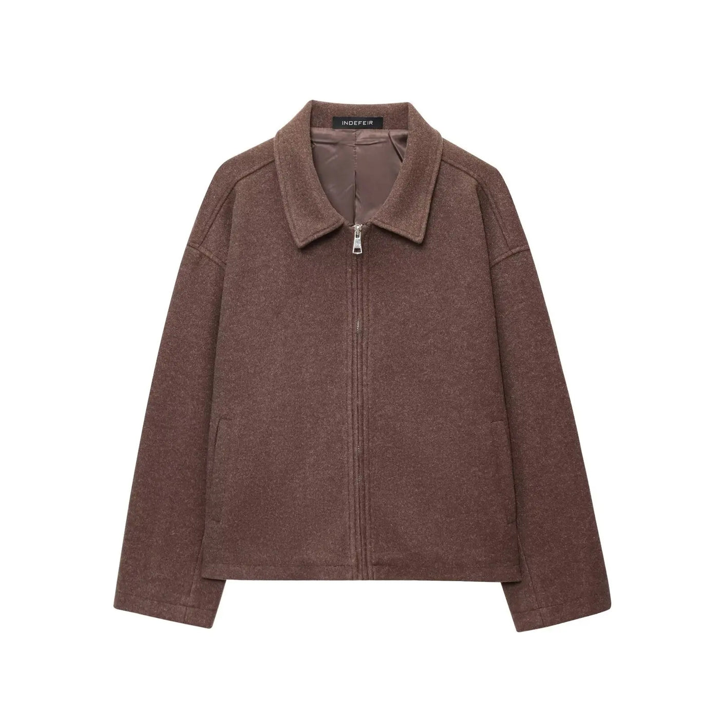 Women's Jacket New Fall Brown Long Sleeve Lapel Woolen Jacket Texture Jacket Casual Fashion Personality Versatile