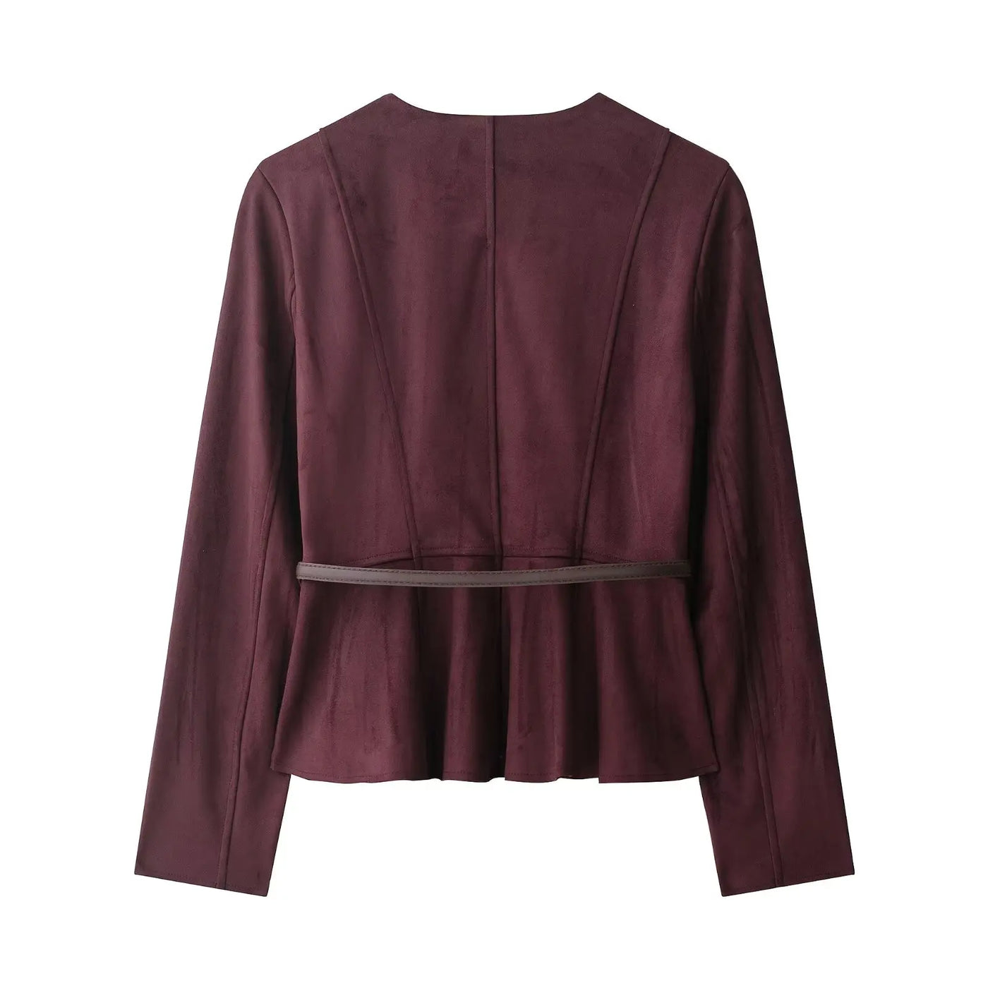 Women's Jacket Fashionable Women's Jacket with Belt Short Skirt Hem Jacket with Suede Effect
