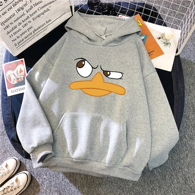 Funny Cartoon Print Hoodie for Woman All Season Daily Casual Sporty Hooded Sweatshrits Female Home Outdoor Comfort Warm Pullover