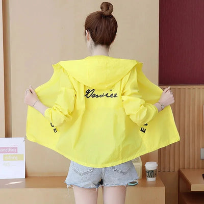 Women's Jacket 2025 New Summer Sun Protection Thin Coat Zipper Hooded Loose Windbreaker Jackets Famale Basic Coats Outwear