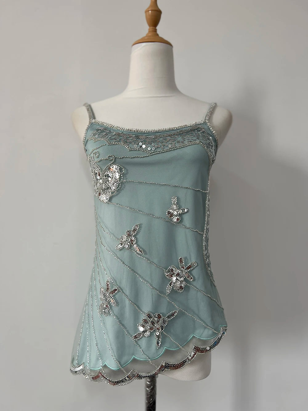 Crop Tank Top Women New Summer High-end Advanced Sexy Designed Niche Chic Temperature Irregular Sequin Mesh Suspender Vest