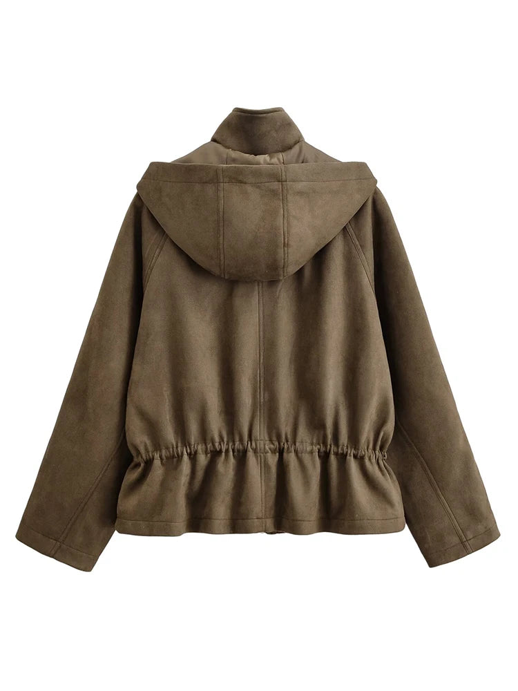 Women's Jackets 2025 Autumn Winter New Fashion Long Sleeves Double-Breasted Hooded Jacket Female High Street Elegant New Coats