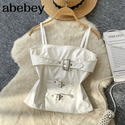Crop Tops Sexy PU Y2k Tanks Women Clothing Fashion Summer Camis 2026 Ropa Mujer Slim Waist Irregular Backless Harajuku Vest