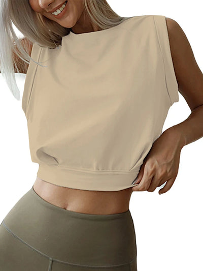 Crop Top Cotton Shirts for Women Cute Sleeveless Yoga Tops Running Gym Workout Shirts Casual Fitness Loose Female T-Shirt