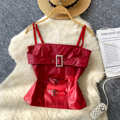 Crop Tops Sexy PU Y2k Tanks Women Clothing Fashion Summer Camis 2026 Ropa Mujer Slim Waist Irregular Backless Harajuku Vest