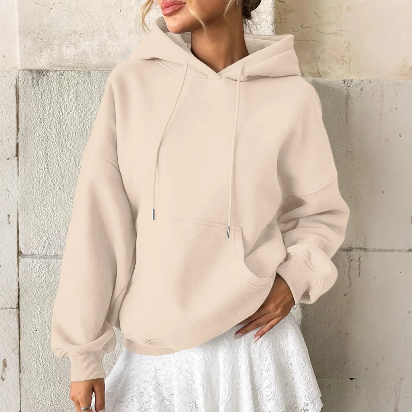 YHOPE Women's Hoodie Casual Fashion Long Sleeved Solid Color Hooded Hoodie