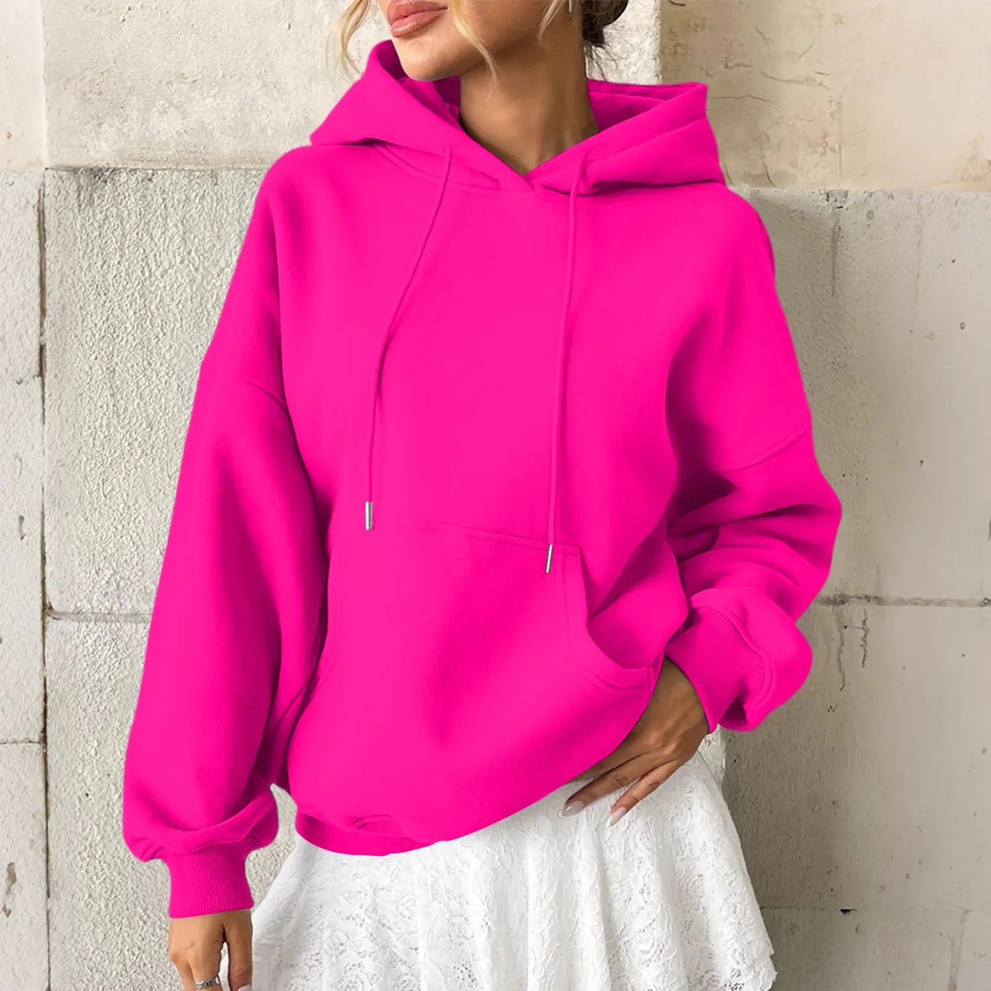 YHOPE Women's Hoodie Casual Fashion Long Sleeved Solid Color Hooded Hoodie