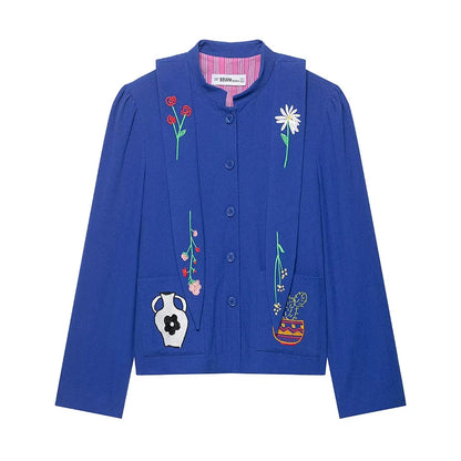 Women Jacket 2025 Women's Fashion Embroidery Loose Short Coat Long Sleeve Jackets Streetwear Casual New Outerwears