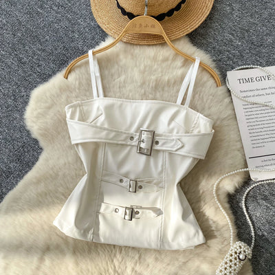 Crop Tops Sexy PU Y2k Tanks Women Clothing Fashion Summer Camis 2026 Ropa Mujer Slim Waist Irregular Backless Harajuku Vest