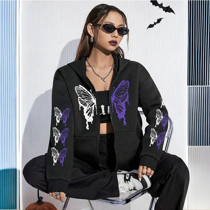 Womens Hoodie Overcoat Printing Daily Zipper Sweatshirt Casual Versatile Woman Clothing Fashion Sports Jogging Streetwear