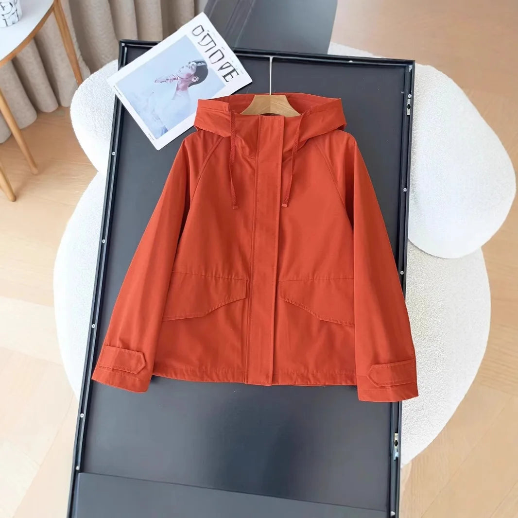 Women's Red Jacket Windproof Waterproof  2025 Casual Hooded Coat