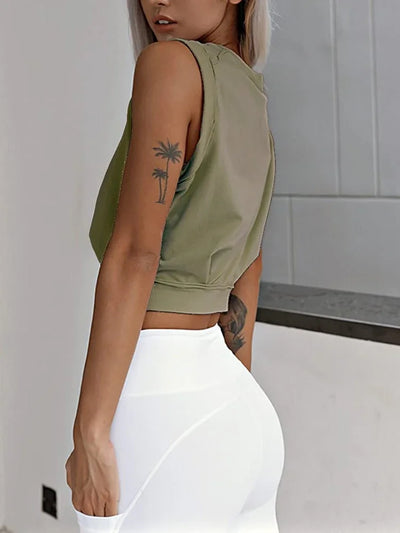 Crop Top Cotton Shirts for Women Cute Sleeveless Yoga Tops Running Gym Workout Shirts Casual Fitness Loose Female T-Shirt