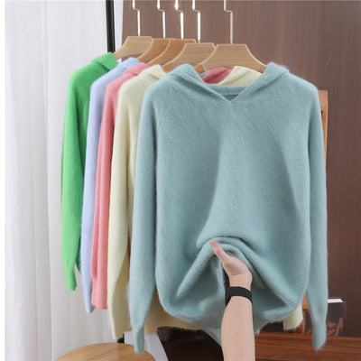 Women's hoodie, new autumn and winter sweaters Women's, mink cashmere knitted hooded pullover, fashionable elegant jumper top