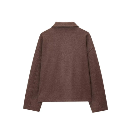 Women's Jacket New Fall Brown Long Sleeve Lapel Woolen Jacket Texture Jacket Casual Fashion Personality Versatile