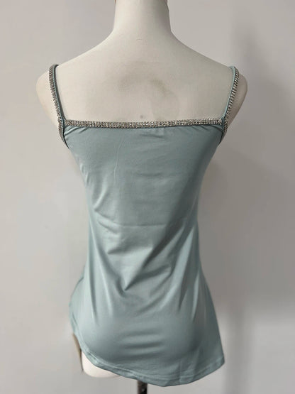 Crop Tank Top Women New Summer High-end Advanced Sexy Designed Niche Chic Temperature Irregular Sequin Mesh Suspender Vest